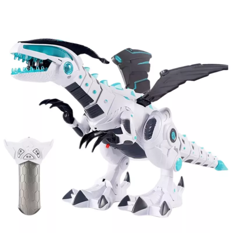 LEAN TOYS Robô dinossauro RC com controlo remoto, asas, luzes e sons, branco