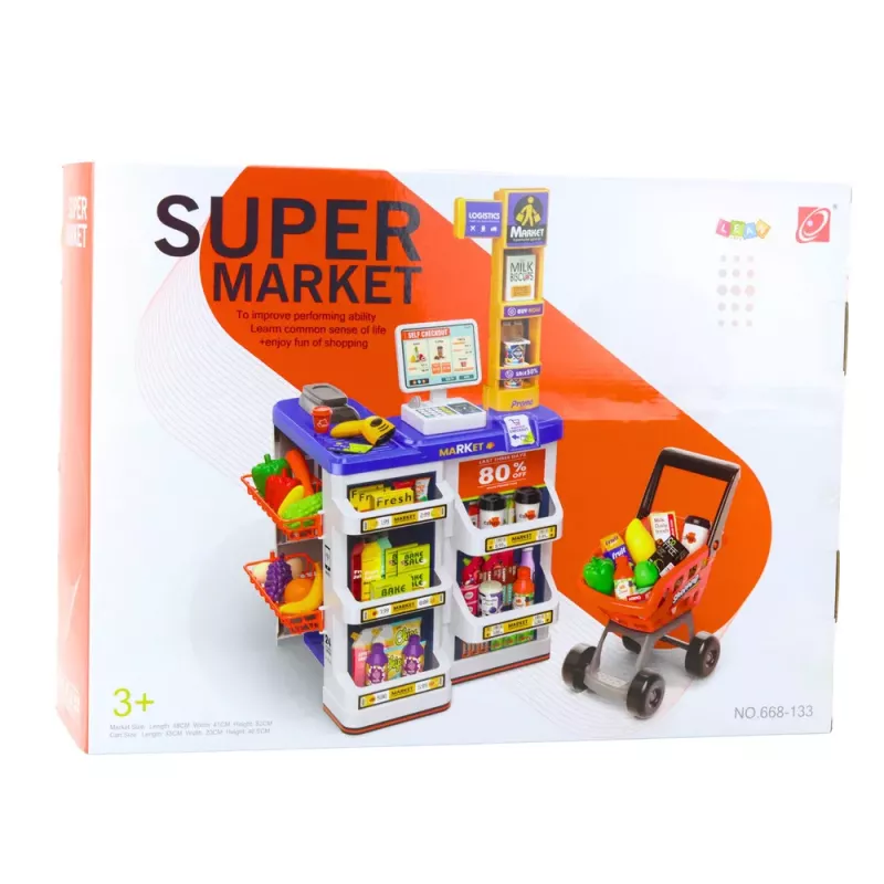 LEAN TOYS Conjunto de loja com caixa registadora, carrinho de compras, scanner, supermercado, loja infantil