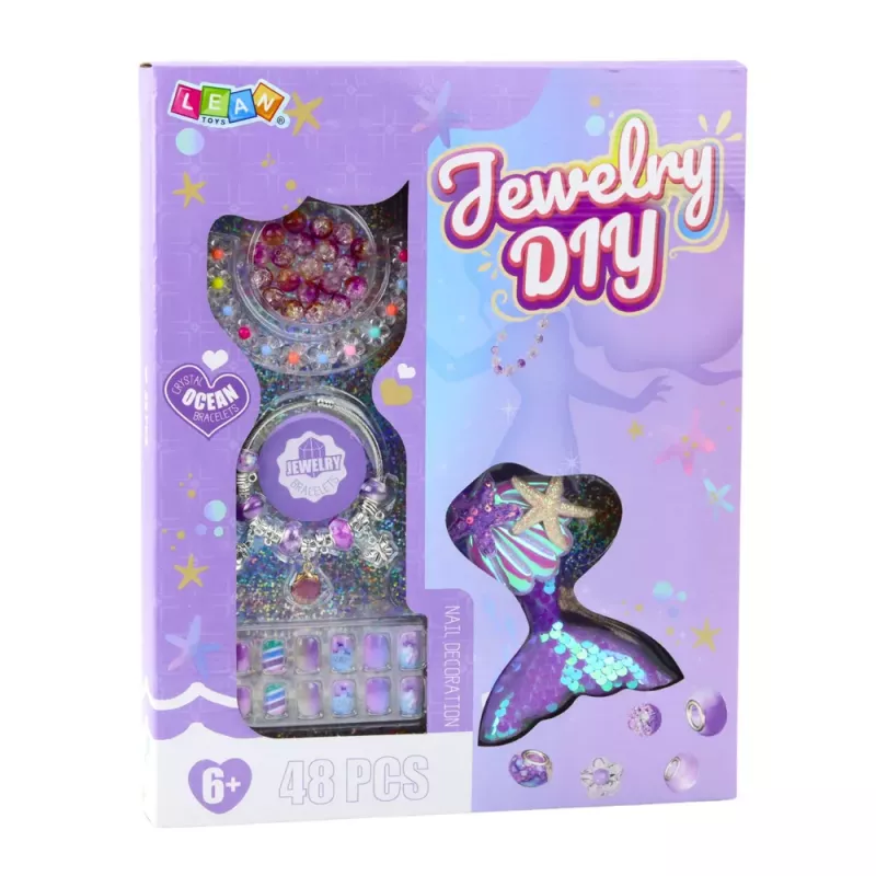 LEAN TOYS Conjunto de beleza com pulseira de joias, contas e gancho de cabelo cauda de sereia, 48 peças