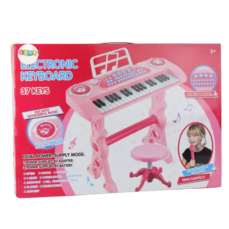 LEAN TOYS Piano eletrónico para crianças com microfone, 37 teclas, rosa