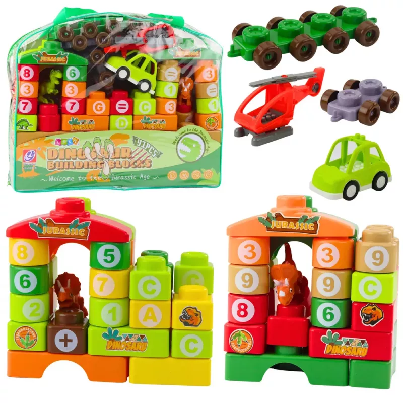 LEAN TOYS Blocos Educativos em Saco Dinossauro Números Letras 91 Unid.