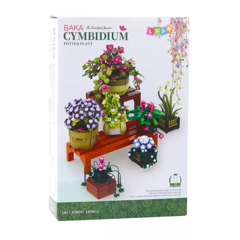 LEAN TOYS Blocos de Construção Flores em Vasos 7 Unid. Duas Prateleiras 1446 Peças