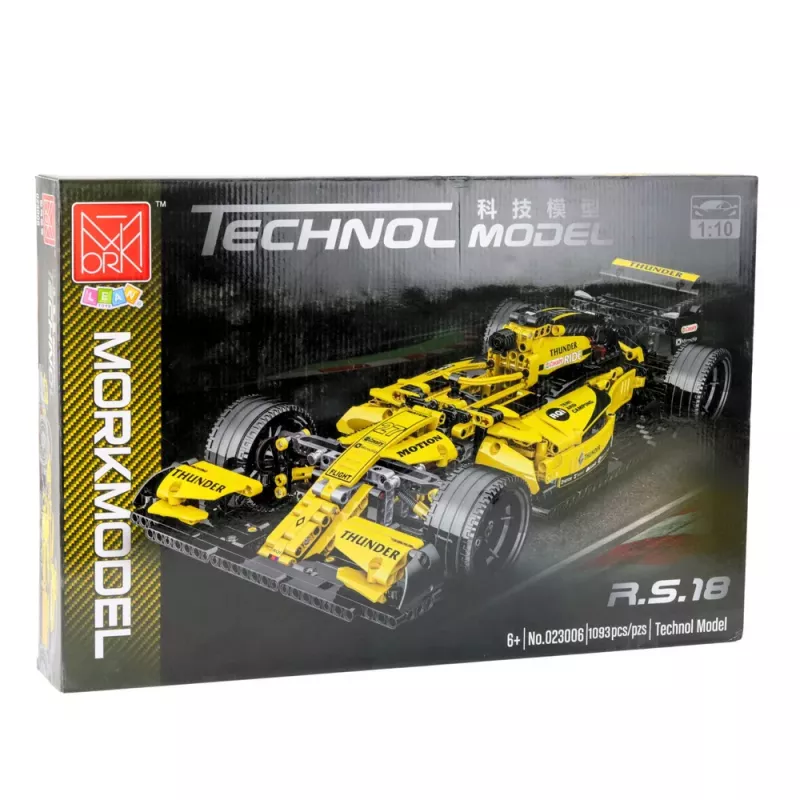 LEAN TOYS Blocos de Construção Carro de Corrida R.S.18 Amarelo 1:10 1093 Peças