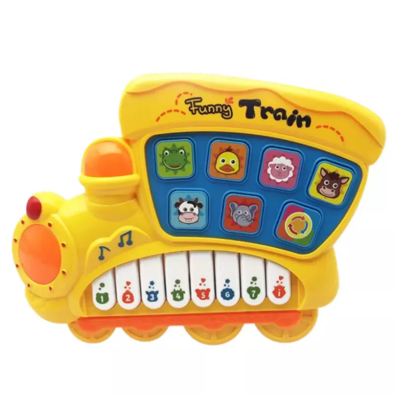 LEAN TOYS Piano Didático Elétrico para Crianças Pequenas Locomotiva Amarela
