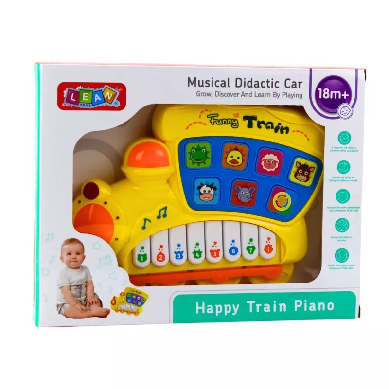 LEAN TOYS Piano Didático Elétrico para Crianças Pequenas Locomotiva Amarela