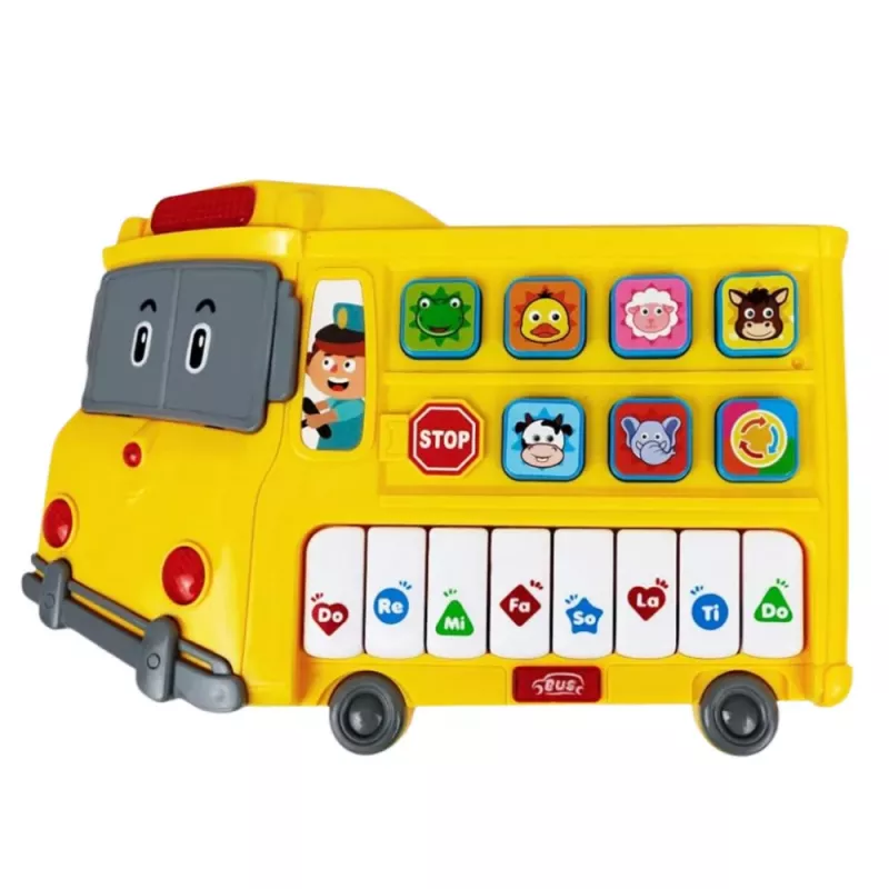 LEAN TOYS Piano Elétrico Brinquedo Didático para Crianças Pequenas Autocarro Amarelo