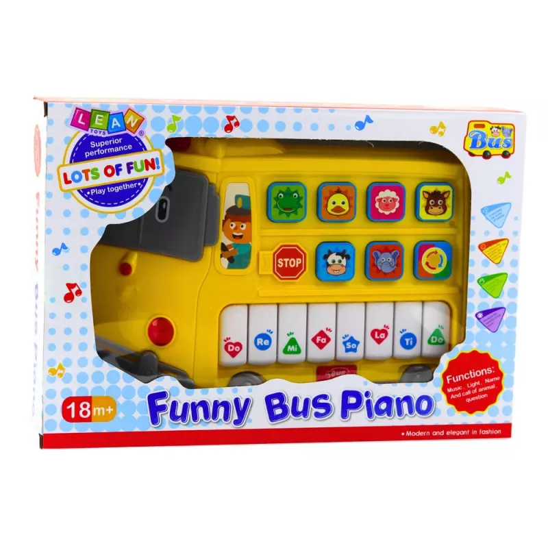 LEAN TOYS Piano Elétrico Brinquedo Didático para Crianças Pequenas Autocarro Amarelo