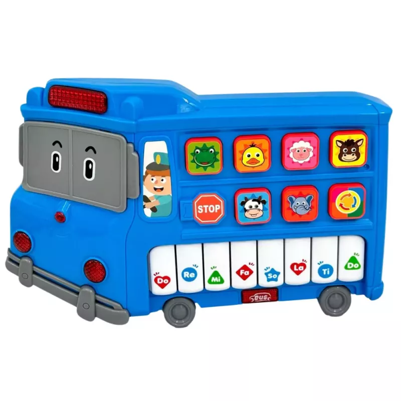 LEAN TOYS Piano Elétrico Brinquedo Didático para Crianças Pequenas Autocarro Azul