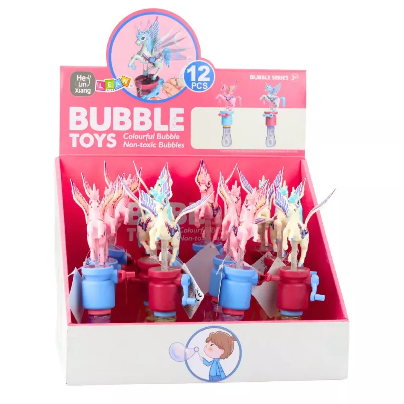 LEAN TOYS Bolas de Sabão Unicórnio com Asas Móveis Manivela 23cm Sortido