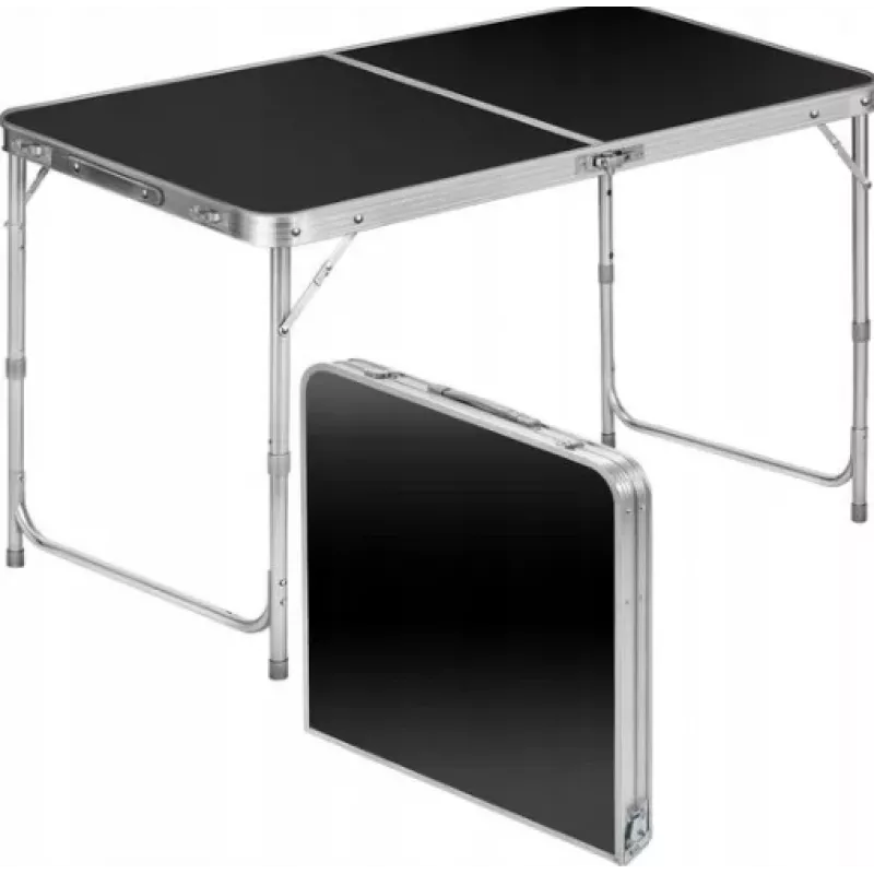 LEAN Mesa de Campismo Dobrável Ajustável de Alumínio Preta 120x60cm