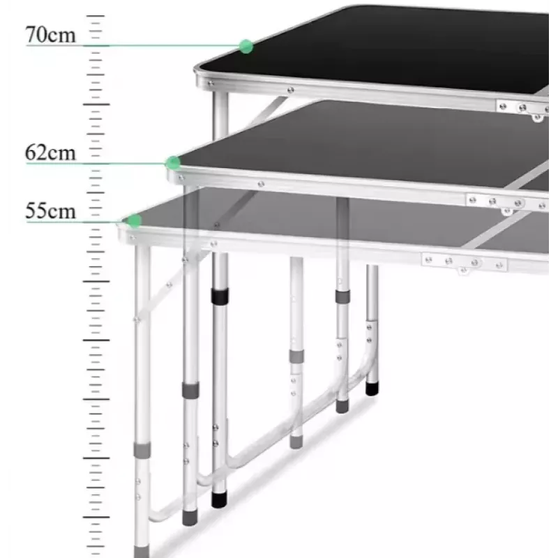 LEAN Mesa de Campismo Dobrável Ajustável de Alumínio Preta 120x60cm