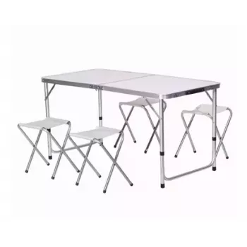 LEAN Conjunto de Mesa de Campismo Dobrável com 4 Cadeiras Cinzento