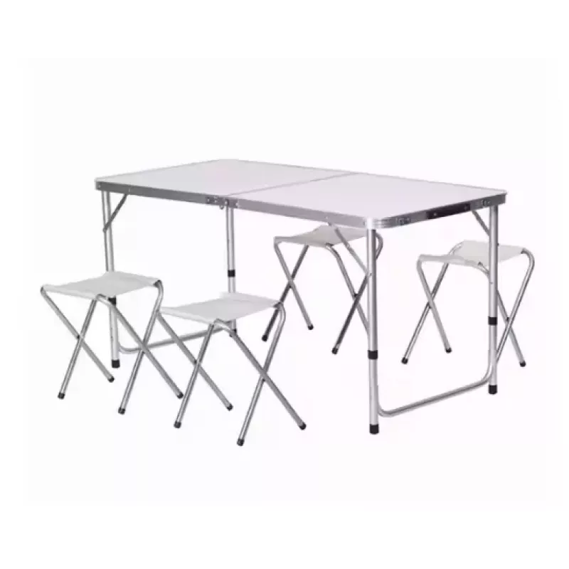 LEAN Conjunto de Mesa de Campismo Dobrável com 4 Cadeiras Cinzento