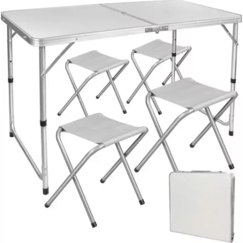 LEAN Conjunto de Mesa de Campismo Dobrável com 4 Cadeiras Cinzento