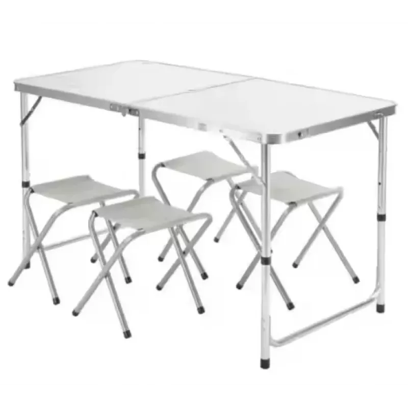 LEAN Conjunto de Mesa de Campismo Dobrável com 4 Cadeiras Cinzento