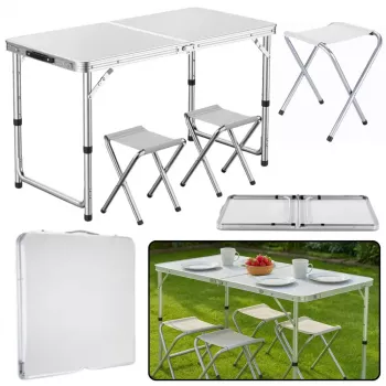 LEAN Conjunto de Mesa de Campismo Dobrável com 4 Cadeiras Cinzento