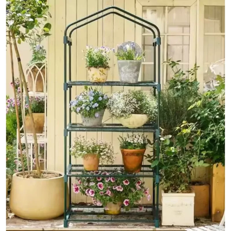 LEAN Estufa Mini para Varanda Jardim 4 Prateleiras Metálicas Película de PVC 69 x 49 x 157 cm