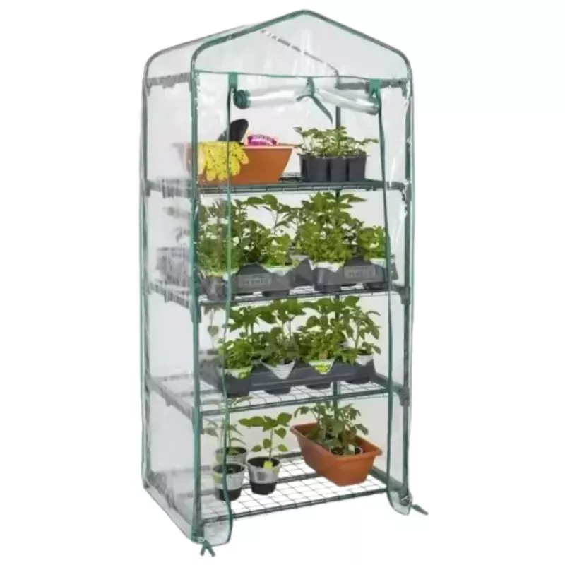 LEAN Estufa Mini para Varanda Jardim 4 Prateleiras Metálicas Película de PVC 69 x 49 x 157 cm