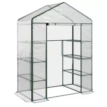LEAN Estufa Mini para Varanda 4 Prateleiras Metálicas Película de PVC 195 x 143 x 73 cm