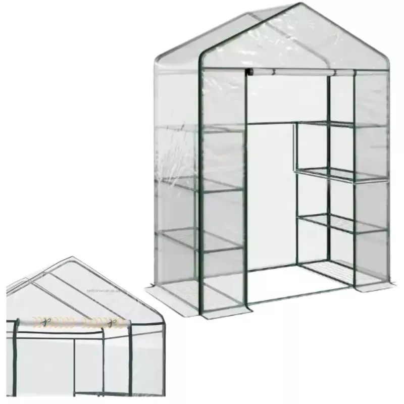 LEAN Estufa Mini para Varanda 4 Prateleiras Metálicas Película de PVC 195 x 143 x 73 cm