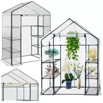 LEAN Estufa Mini para Varanda 4 Prateleiras Metálicas Película de PVC 195 x 143 x 73 cm