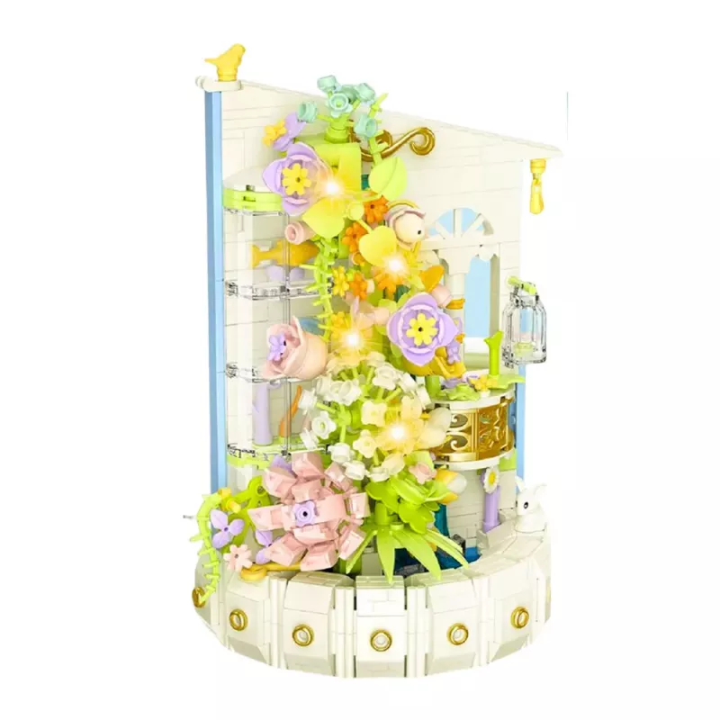 LEAN TOYS Blocos de construção composição floral com farol LED 632 peças