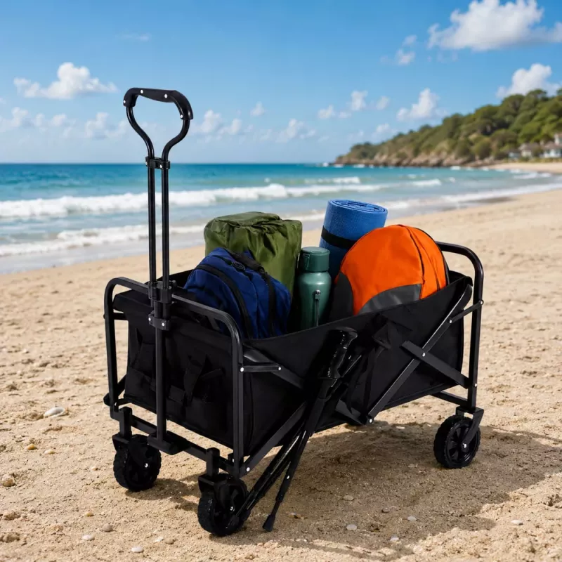 LEAN Carrinho de transporte dobrável para jardim e praia preto 120L