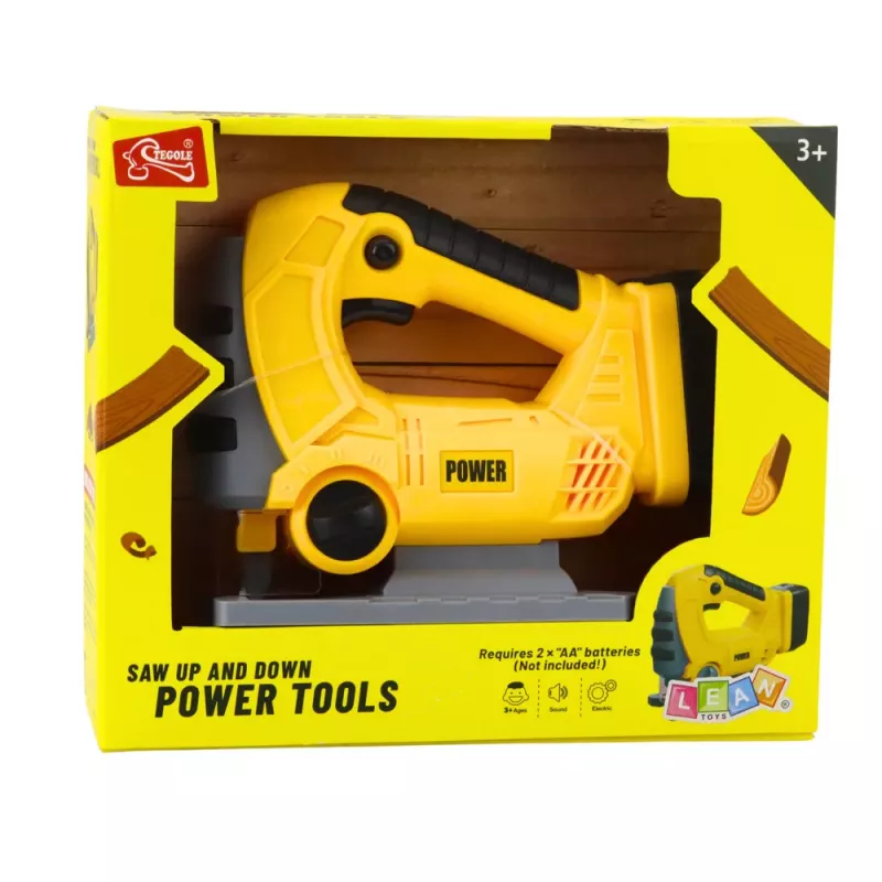 LEAN TOYS Serra de vaivém a pilhas para crianças com luz e som amarelo