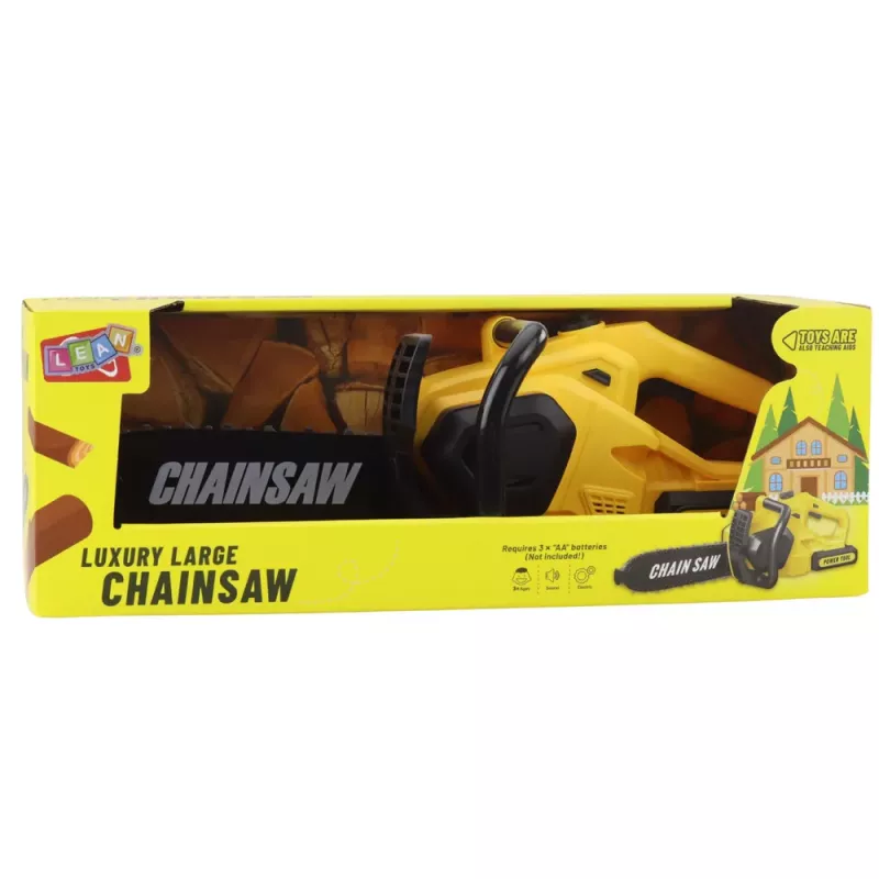 LEAN TOYS Motosserra de brincar para crianças com luz e som amarelo