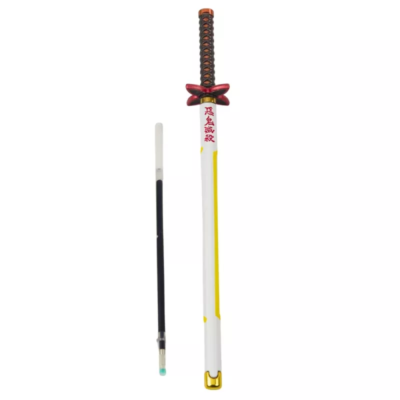 LEAN Caneta esferográfica de metal Katana espada anime tinta preta recarregável branco e amarelo
