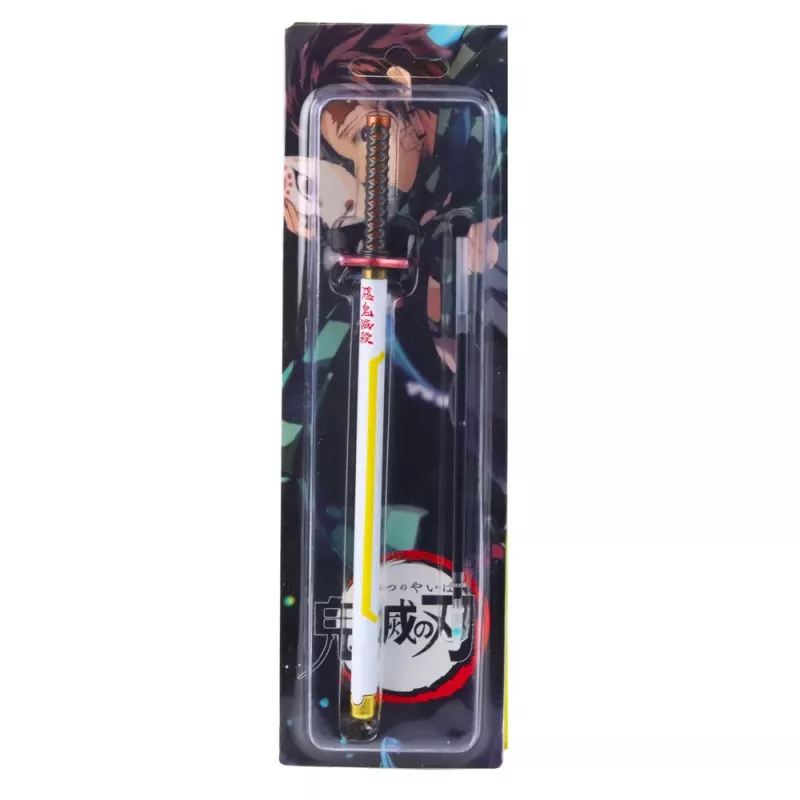 LEAN Caneta esferográfica de metal Katana espada anime tinta preta recarregável branco e amarelo