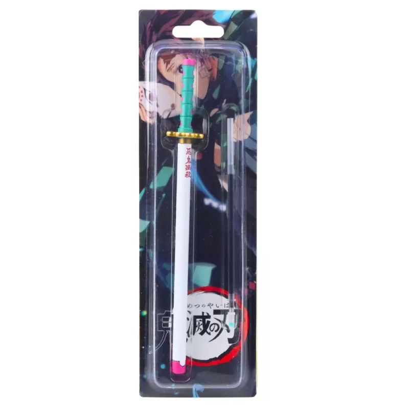 LEAN Caneta esferográfica de metal Katana espada anime tinta preta recarregável turquesa