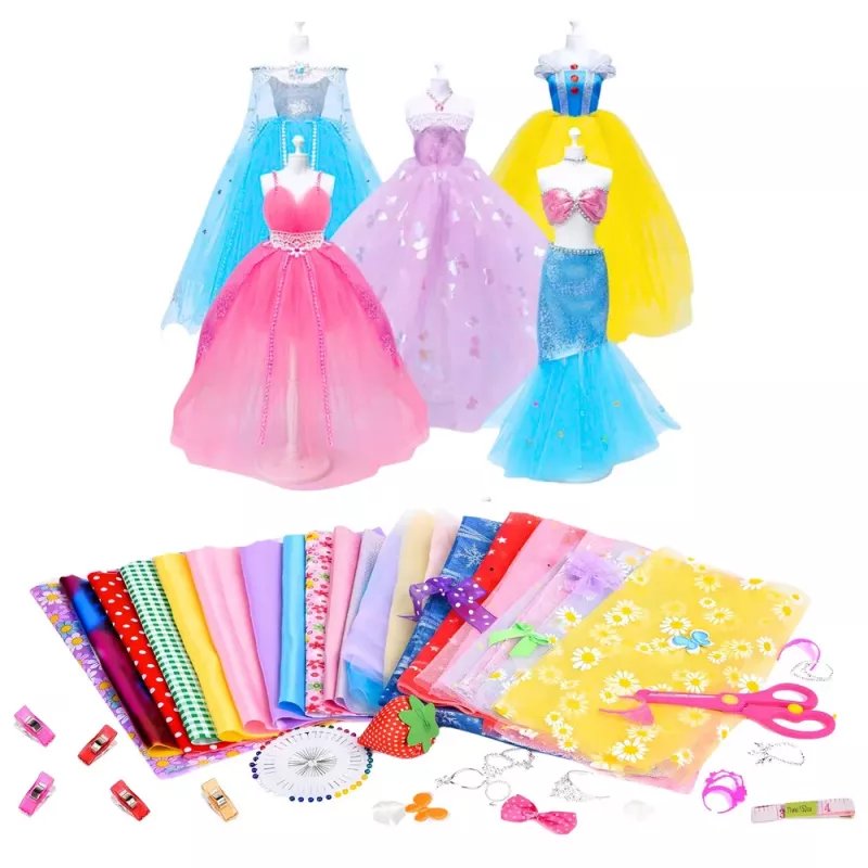 LEAN TOYS Conjunto Criativo DIY para Desenhar e Costurar Roupa de Bonecas