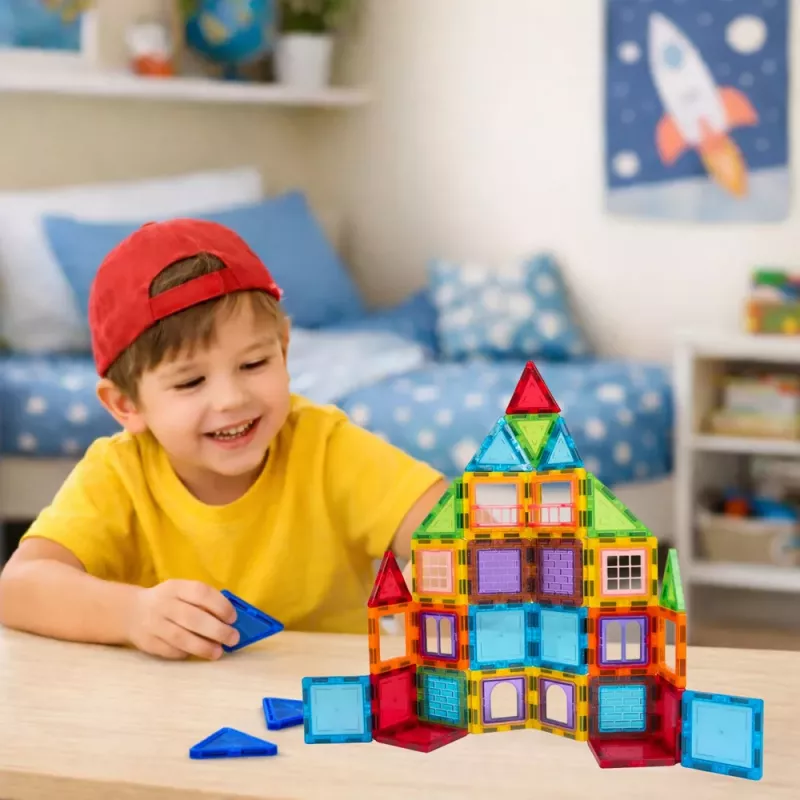 LEAN TOYS Blocos Magnéticos 3D Puzzle de Construção Coloridos 45 unid.