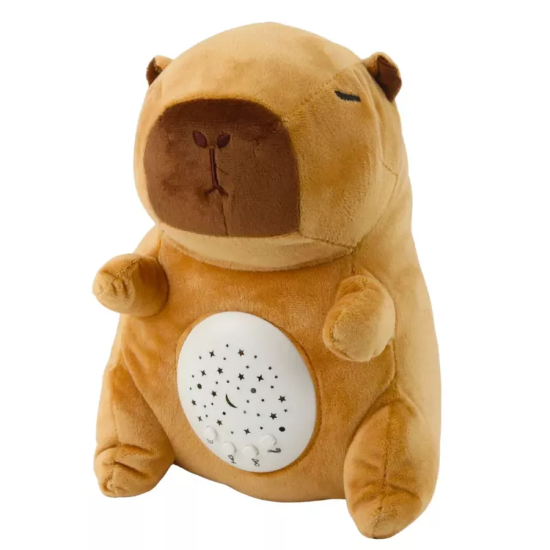 LEAN TOYS Peluche Capivara com Projetor de Estrelas e Canções de Ninar, Castanho