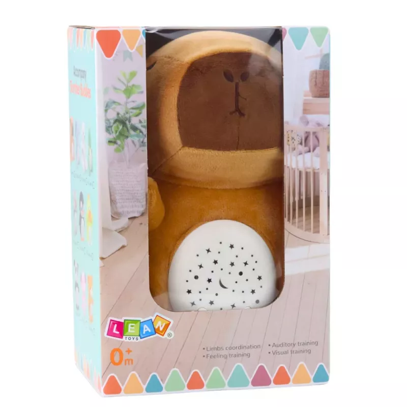 LEAN TOYS Peluche Capivara com Projetor de Estrelas e Canções de Ninar, Castanho