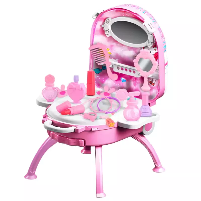 LEAN TOYS Conjunto de Beleza Penteadeira em Mala 2 em 1 Acessórios Unicórnio Rosa