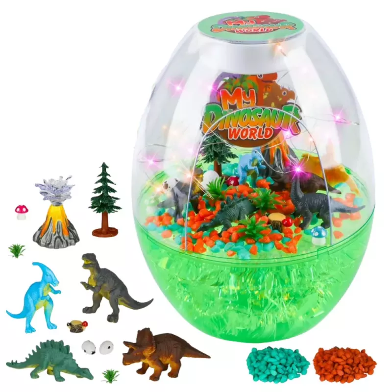 LEAN TOYS Conjunto Criativo Terrário de Dinossauro DIY com Luz Noturna com Controlo de Voz