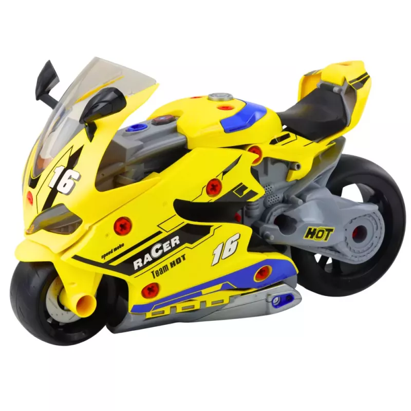 LEAN TOYS Oficina DIY 2 em 1 com luzes, sons e fumo Mota Amarelo 43cm