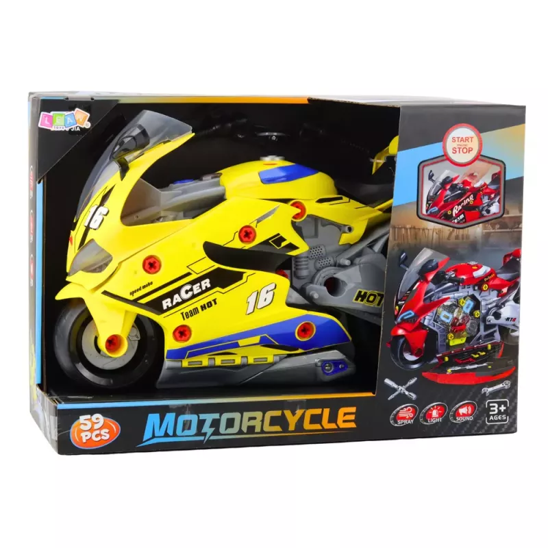 LEAN TOYS Oficina DIY 2 em 1 com luzes, sons e fumo Mota Amarelo 43cm