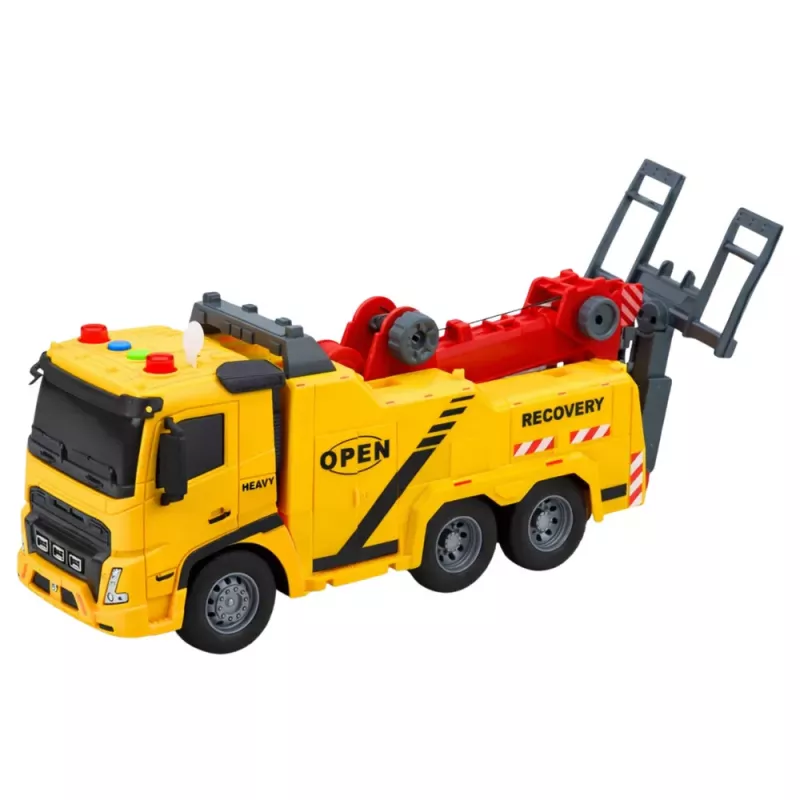 LEAN TOYS Camião de reboque assistência em viagem com gancho, plataforma, luzes e sons 1:16