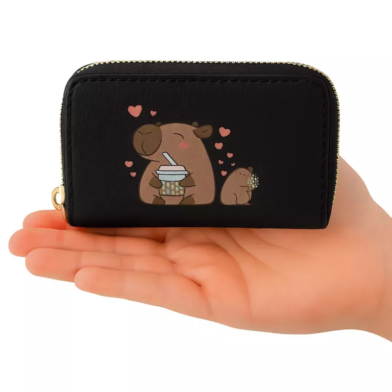 LEAN Carteira de dois compartimentos com porta-cartões Capivara Preto 12,5 x 8,5 cm