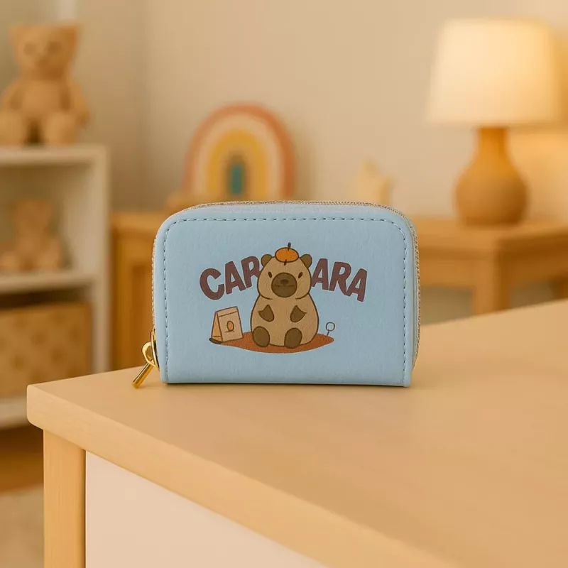 LEAN Carteira de dois compartimentos com porta-cartões Capivara Azul 12,5 x 8,5 cm