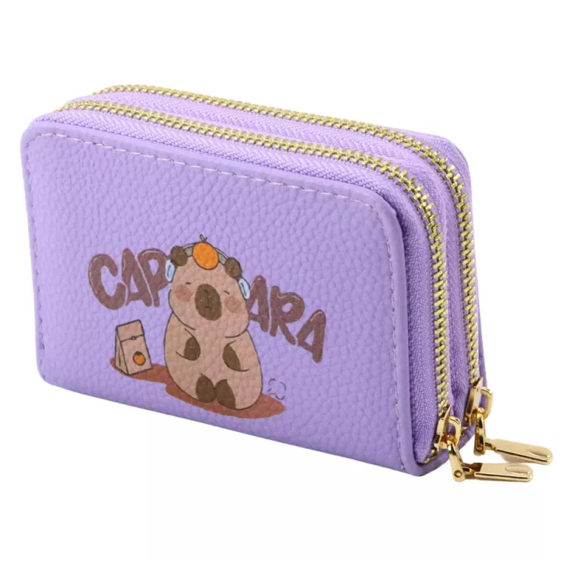 LEAN Carteira de dois compartimentos com porta-cartões Capivara Roxo 12,5 x 8,5 cm