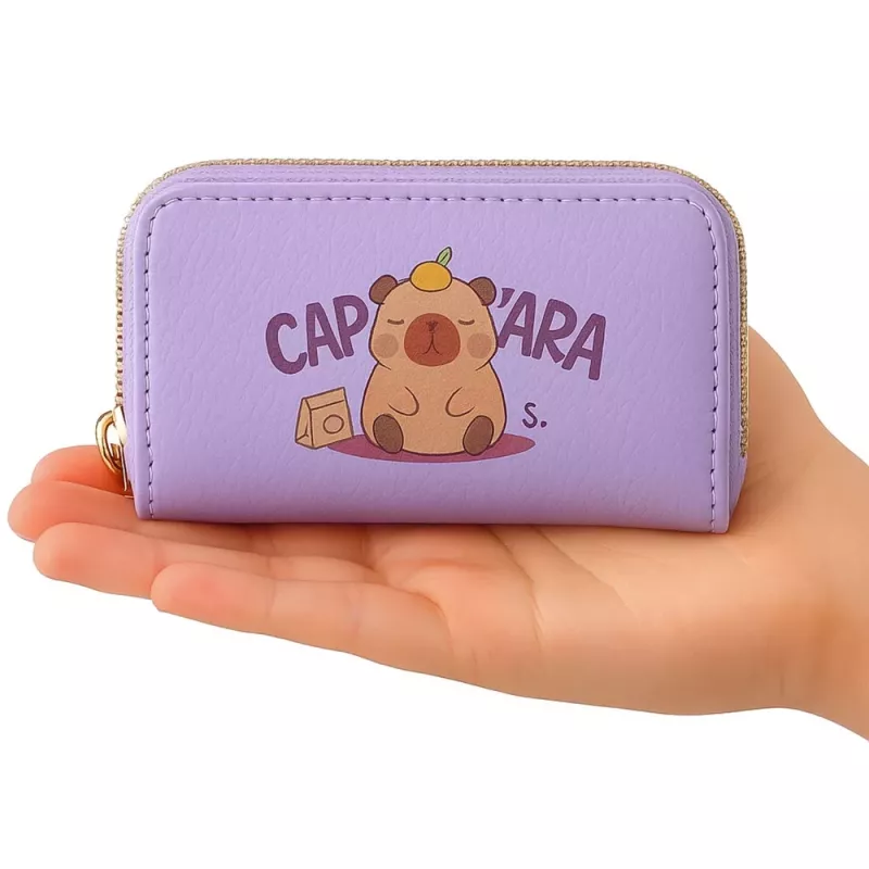 LEAN Carteira de dois compartimentos com porta-cartões Capivara Roxo 12,5 x 8,5 cm