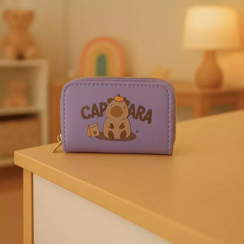 LEAN Carteira de dois compartimentos com porta-cartões Capivara Roxo 12,5 x 8,5 cm