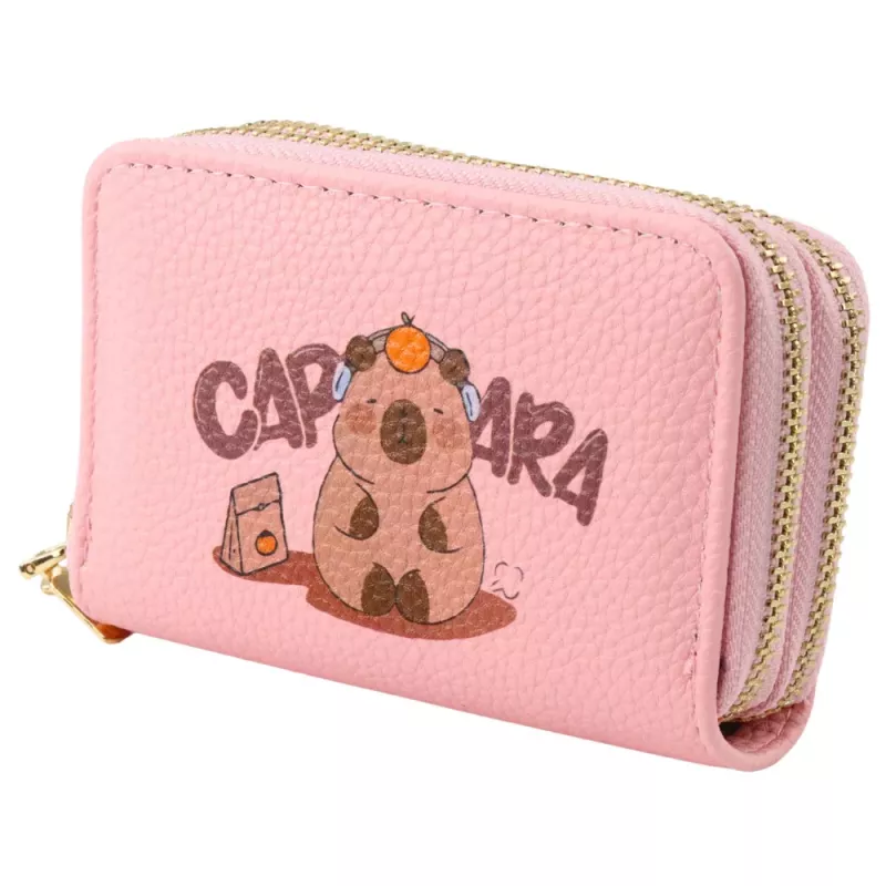 LEAN Carteira de dois compartimentos com porta-cartões Capivara Rosa 12,5 x 8,5 cm