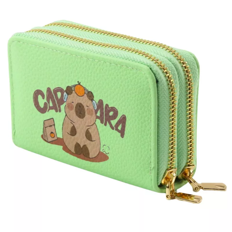LEAN Carteira de dois compartimentos com porta-cartões Capivara Verde 12,5 x 8,5 cm