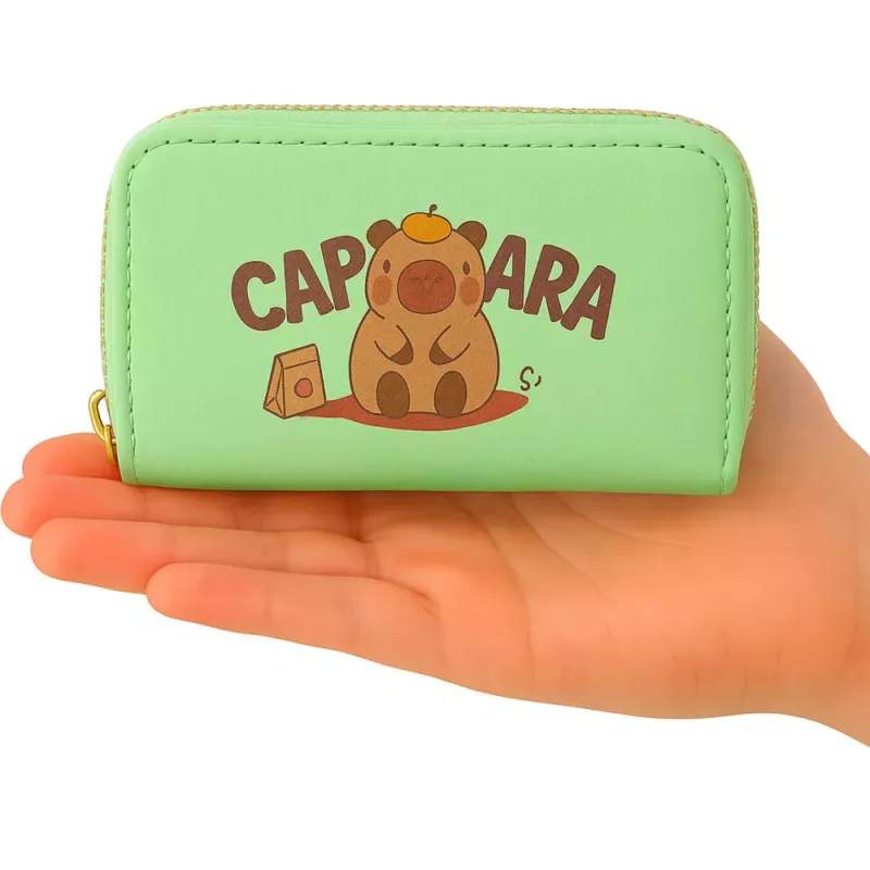 LEAN Carteira de dois compartimentos com porta-cartões Capivara Verde 12,5 x 8,5 cm