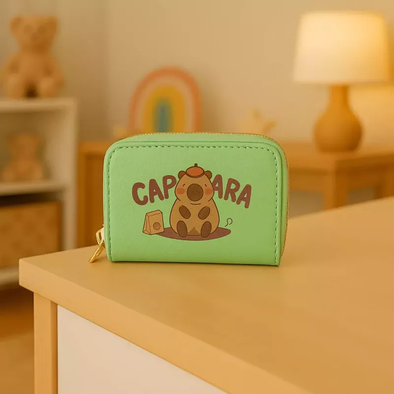 LEAN Carteira de dois compartimentos com porta-cartões Capivara Verde 12,5 x 8,5 cm